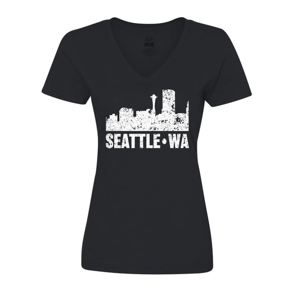 Inktastic Seattle Skyline Grunge Women's V-Neck T-Shirt