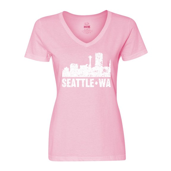 Inktastic Seattle Skyline Grunge Women's V-Neck T-Shirt