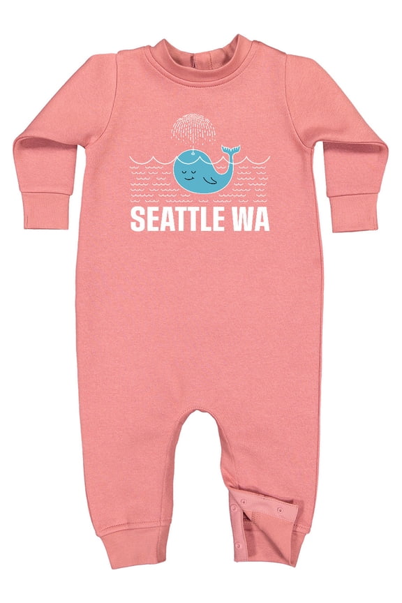 Seattle Washington Cute Whale Travel Baby Fleece Romper