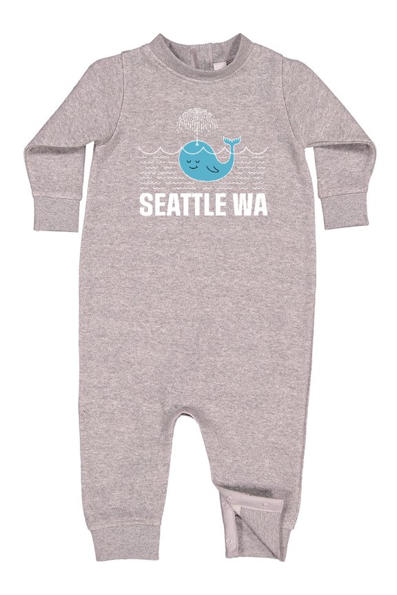 Seattle Washington Cute Whale Travel Baby Fleece Romper