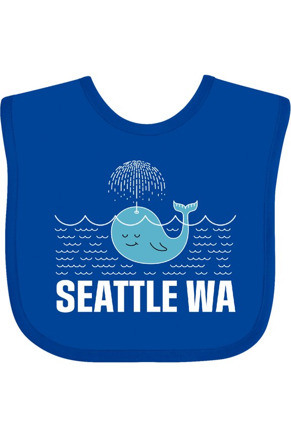 Seattle Washington Cute Whale Travel Boys or Girls Baby Bib