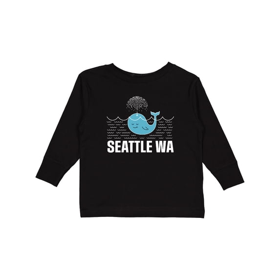 Inktastic Seattle Washington Cute Whale Travel Boys or Girls Long Sleeve Toddler T-Shirt