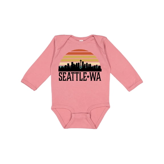 Inktastic Seattle Washington Skyline Sunset Boys or Girls Long Sleeve Baby Bodysuit