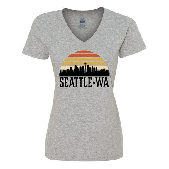 Inktastic Seattle Washington Skyline Sunset Women's V-Neck T-Shirt