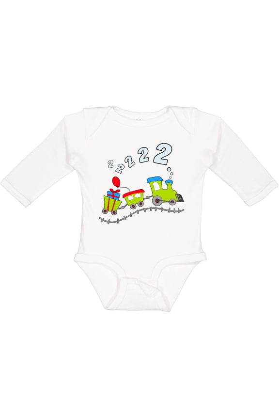 Second Birthday Party Train Boys or Girls Long Sleeve Baby Bodysuit