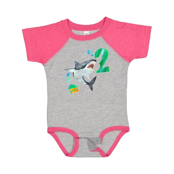 Inktastic Second Birthday Shark with Cake Boys or Girls Baby Bodysuit