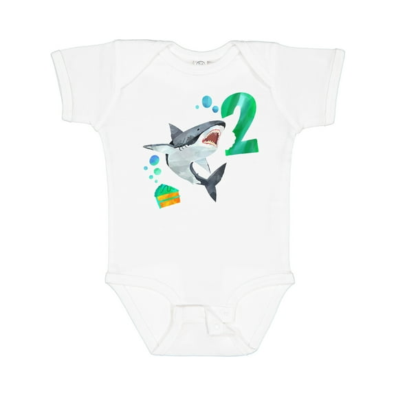 Inktastic Second Birthday Shark with Cake Boys or Girls Baby Bodysuit
