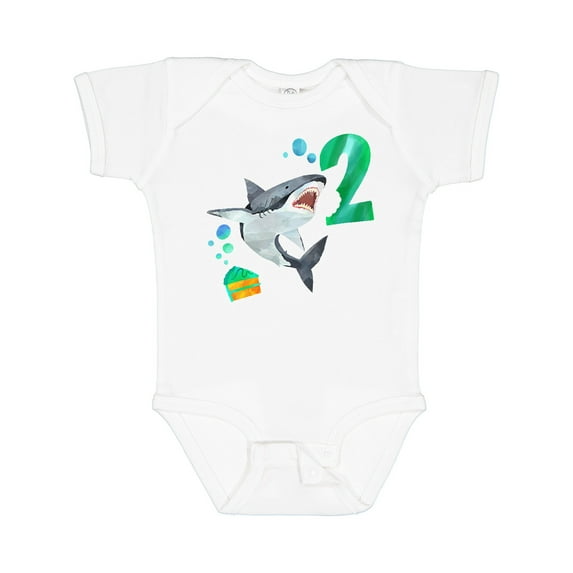 Inktastic Second Birthday Shark with Cake Boys or Girls Baby Bodysuit