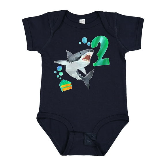 Inktastic Second Birthday Shark with Cake Boys or Girls Baby Bodysuit