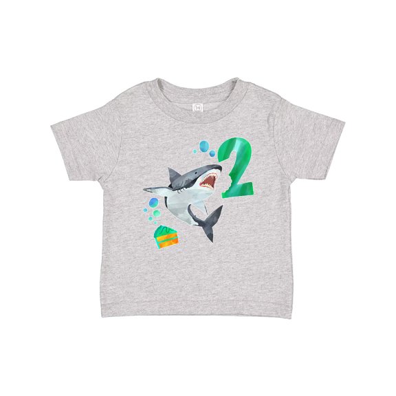 Inktastic Second Birthday Shark with Cake Boys or Girls Baby T-Shirt
