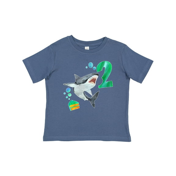 Inktastic Second Birthday Shark with Cake Boys or Girls Baby T-Shirt
