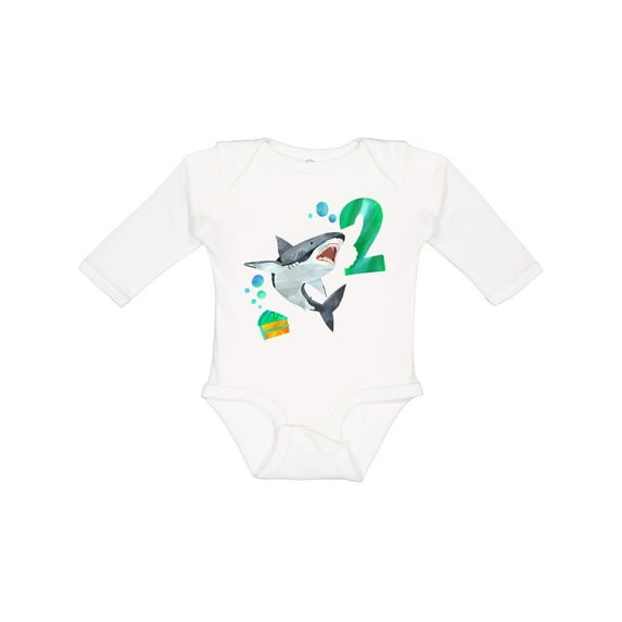 Inktastic Second Birthday Shark with Cake Boys or Girls Long Sleeve Baby Bodysuit