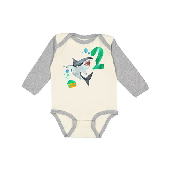 Inktastic Second Birthday Shark with Cake Boys or Girls Long Sleeve Baby Bodysuit