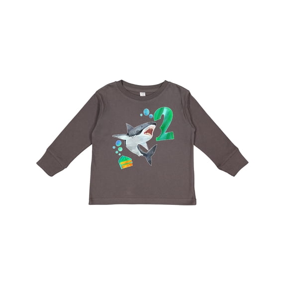 Inktastic Second Birthday Shark with Cake Boys or Girls Long Sleeve Toddler T-Shirt