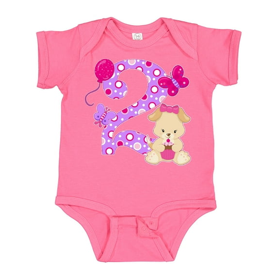Inktastic Second Birthday with Cute Puppy and Butterflies Boys or Girls Baby Bodysuit