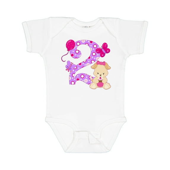 Inktastic Second Birthday with Cute Puppy and Butterflies Boys or Girls Baby Bodysuit