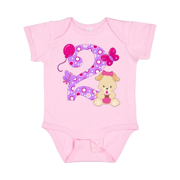 Inktastic Second Birthday with Cute Puppy and Butterflies Boys or Girls Baby Bodysuit
