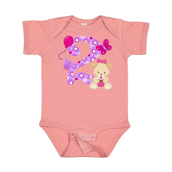 Inktastic Second Birthday with Cute Puppy and Butterflies Boys or Girls Baby Bodysuit