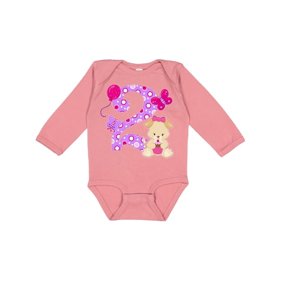 Inktastic Second Birthday with Cute Puppy and Butterflies Boys or Girls Long Sleeve Baby Bodysuit