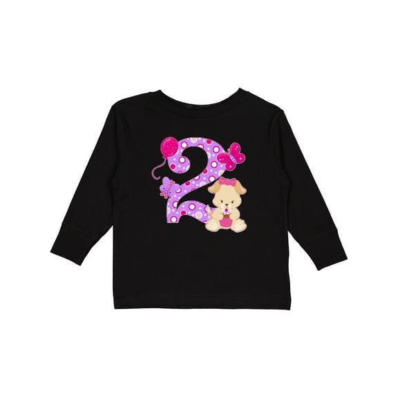 Inktastic Second Birthday with Cute Puppy and Butterflies Boys or Girls Long Sleeve Toddler T-Shirt