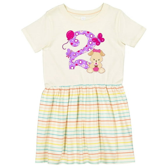 Inktastic Second Birthday with Cute Puppy and Butterflies Girls Toddler Dress