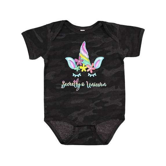 Inktastic Secretly a Unicorn flowers and horn Boys or Girls Baby Bodysuit