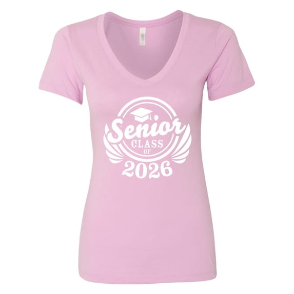 Inktastic Senior Class of 2026 in White with Graduation Cap Women's V-Neck T-Shirt