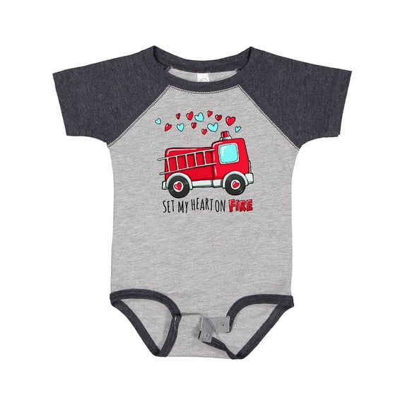 Inktastic Set My Heart on Fire Valentine Fire Truck with Hearts Boys or Girls Baby Bodysuit