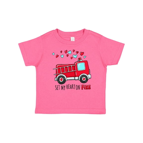 Inktastic Set My Heart on Fire Valentine Fire Truck with Hearts Boys or Girls Baby T-Shirt