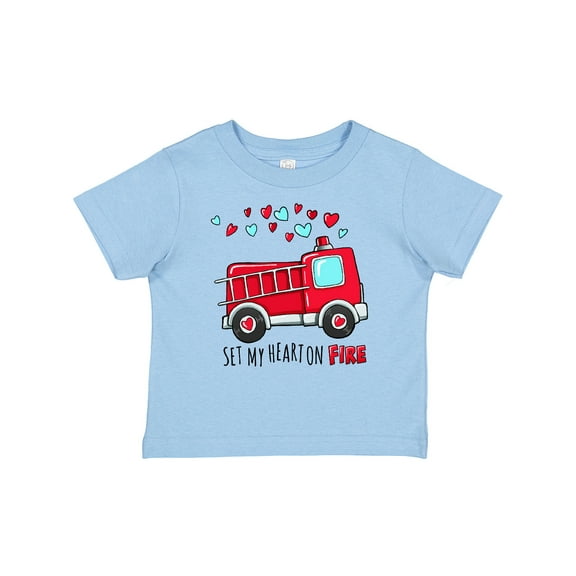 Inktastic Set My Heart on Fire Valentine Fire Truck with Hearts Boys or Girls Baby T-Shirt