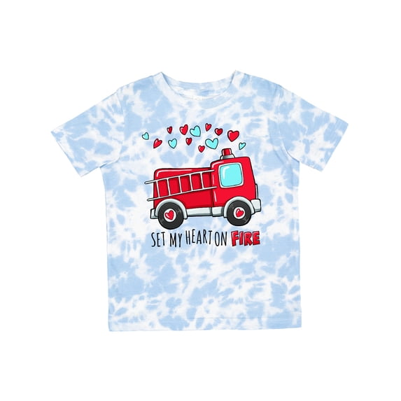 Inktastic Set My Heart on Fire Valentine Fire Truck with Hearts Boys or Girls Toddler T-Shirt