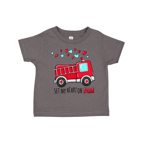 Inktastic Set My Heart on Fire Valentine Fire Truck with Hearts Boys or Girls Toddler T-Shirt