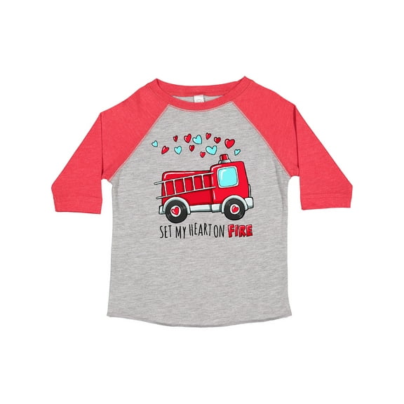 Inktastic Set My Heart on Fire Valentine Fire Truck with Hearts Boys or Girls Toddler T-Shirt