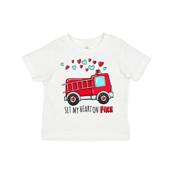 Inktastic Set My Heart on Fire Valentine Fire Truck with Hearts Boys or Girls Toddler T-Shirt
