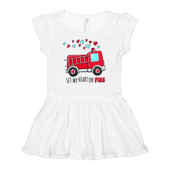 Inktastic Set My Heart on Fire Valentine Fire Truck with Hearts Girls Baby Dress
