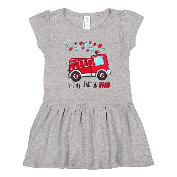 Inktastic Set My Heart on Fire Valentine Fire Truck with Hearts Girls Toddler Dress