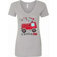 thumbnail image 1 of Inktastic Set My Heart on Fire Valentine Fire Truck with Hearts Women's V-Neck T-Shirt, 1 of 5