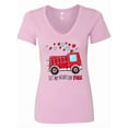 thumbnail image 1 of Inktastic Set My Heart on Fire Valentine Fire Truck with Hearts Women's V-Neck T-Shirt, 1 of 5