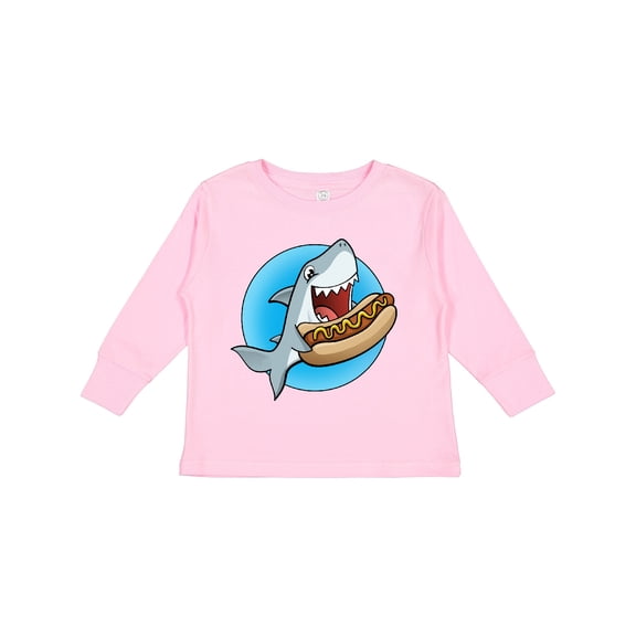 Inktastic Shark Eating a Hot Dog Boys or Girls Long Sleeve Toddler T-Shirt