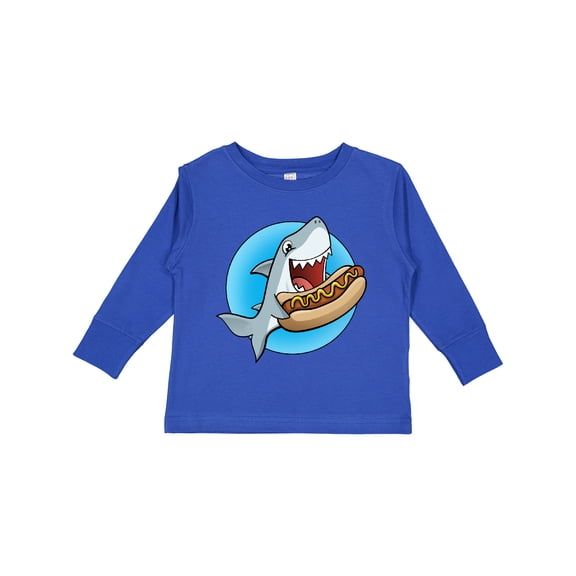 Inktastic Shark Eating a Hot Dog Boys or Girls Long Sleeve Toddler T-Shirt