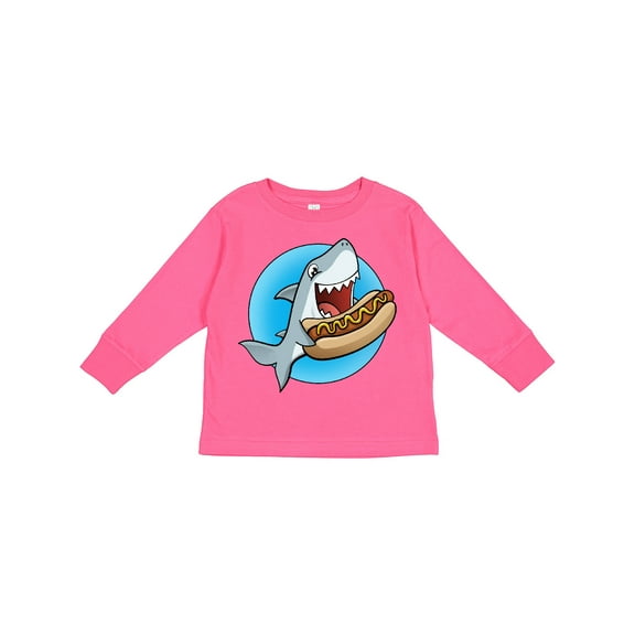 Inktastic Shark Eating a Hot Dog Boys or Girls Long Sleeve Toddler T-Shirt