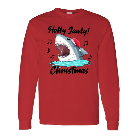 Inktastic Shark Holly Jawly Christmas Long Sleeve T-Shirt