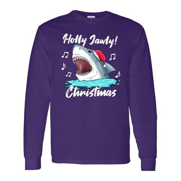 Inktastic Shark Holly Jawly Christmas Long Sleeve T-Shirt