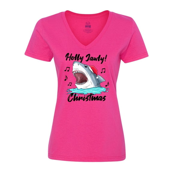 Inktastic Shark Holly Jawly Christmas Women's V-Neck T-Shirt