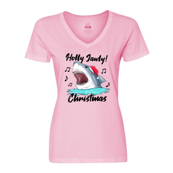 Inktastic Shark Holly Jawly Christmas Women's V-Neck T-Shirt