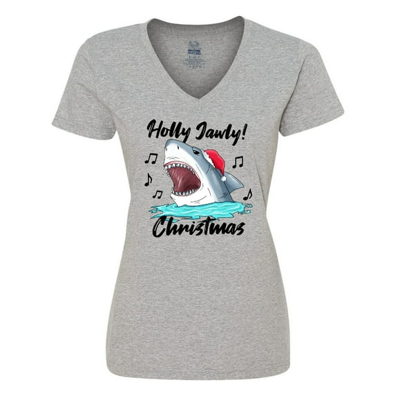 Inktastic Shark Holly Jawly Christmas Women's V-Neck T-Shirt