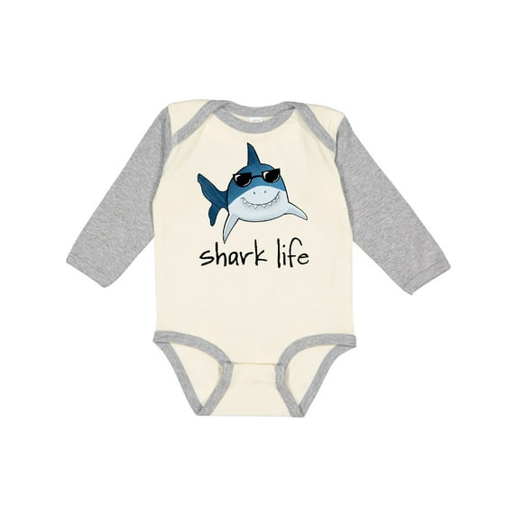 Inktastic Shark Life Fun Shark With Sunglasses Boys or Girls Long Sleeve Baby Bodysuit