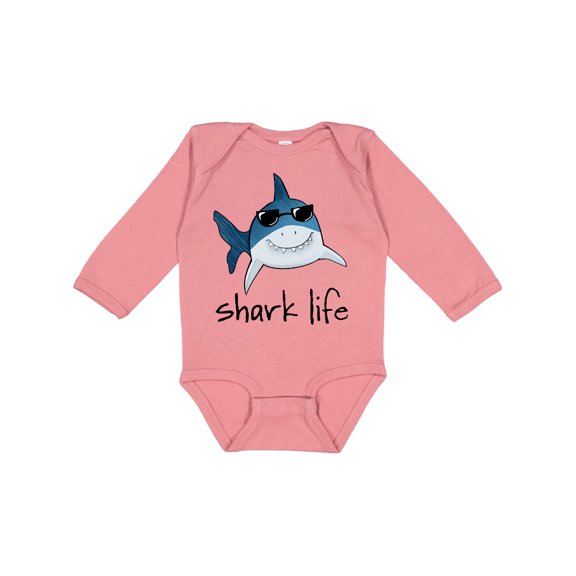 Inktastic Shark Life Fun Shark With Sunglasses Boys or Girls Long Sleeve Baby Bodysuit
