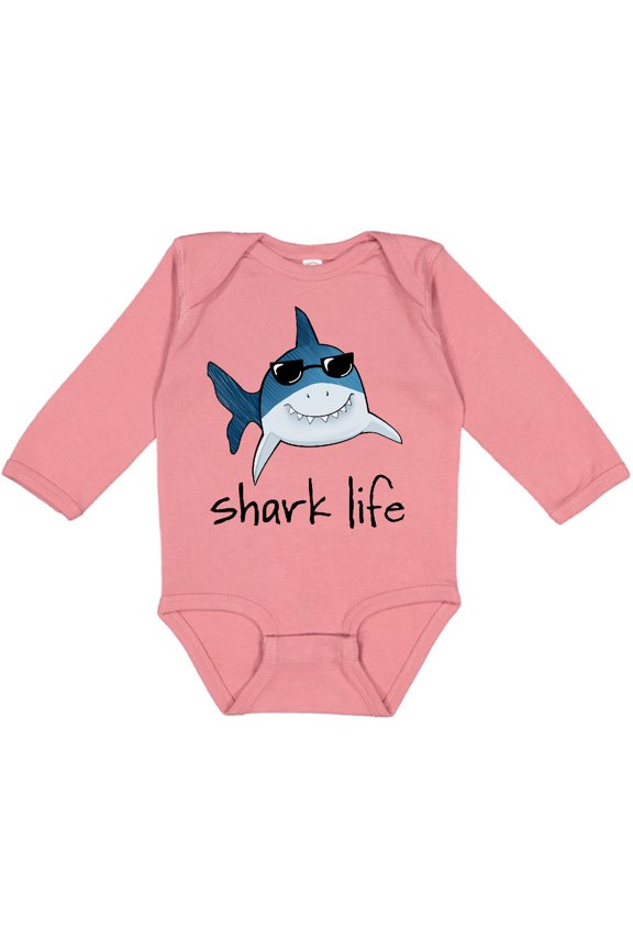 Shark Life Fun Shark With Sunglasses Boys or Girls Long Sleeve Baby Bodysuit