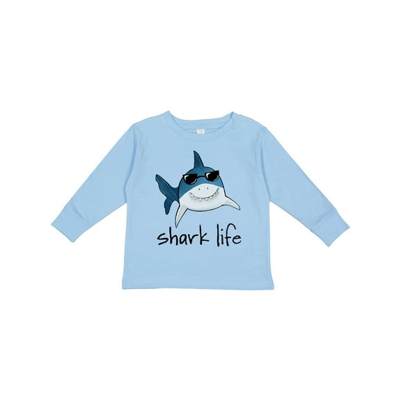 Inktastic Shark Life Fun Shark with Sunglasses Boys or Girls Long Sleeve Toddler T-Shirt